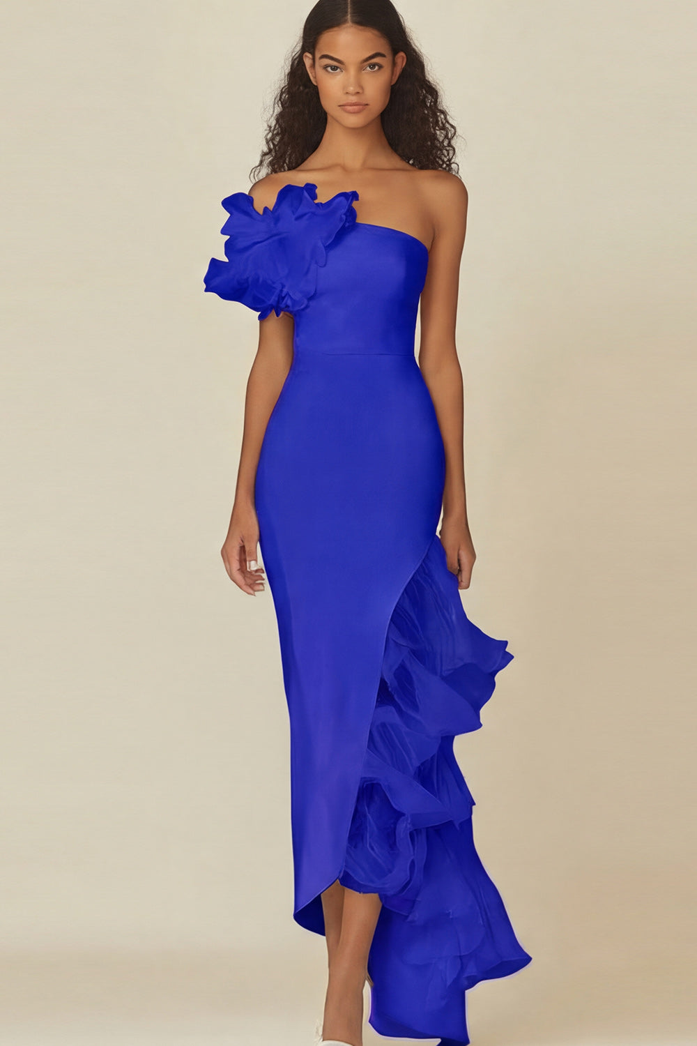 White Sheath Long Asymmetrical Rehearsal Dinner Dress