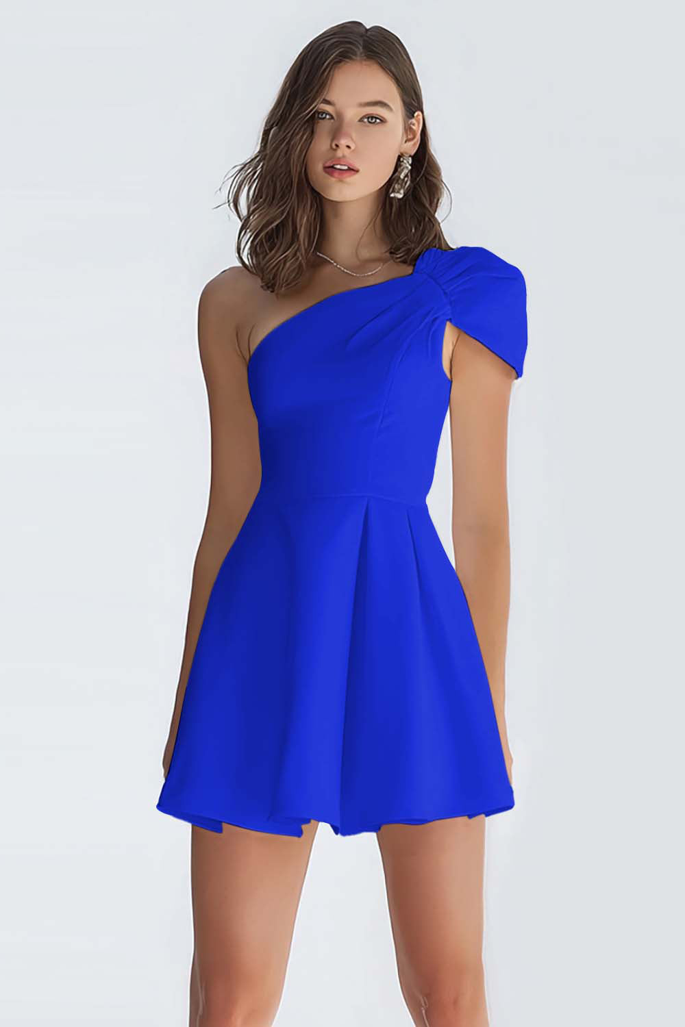 Simple Ivory Satin One Shoulder Short A-Line Graduation Dress