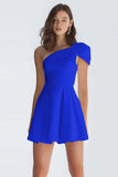 Simple Ivory Satin One Shoulder Short A-Line Graduation Dress