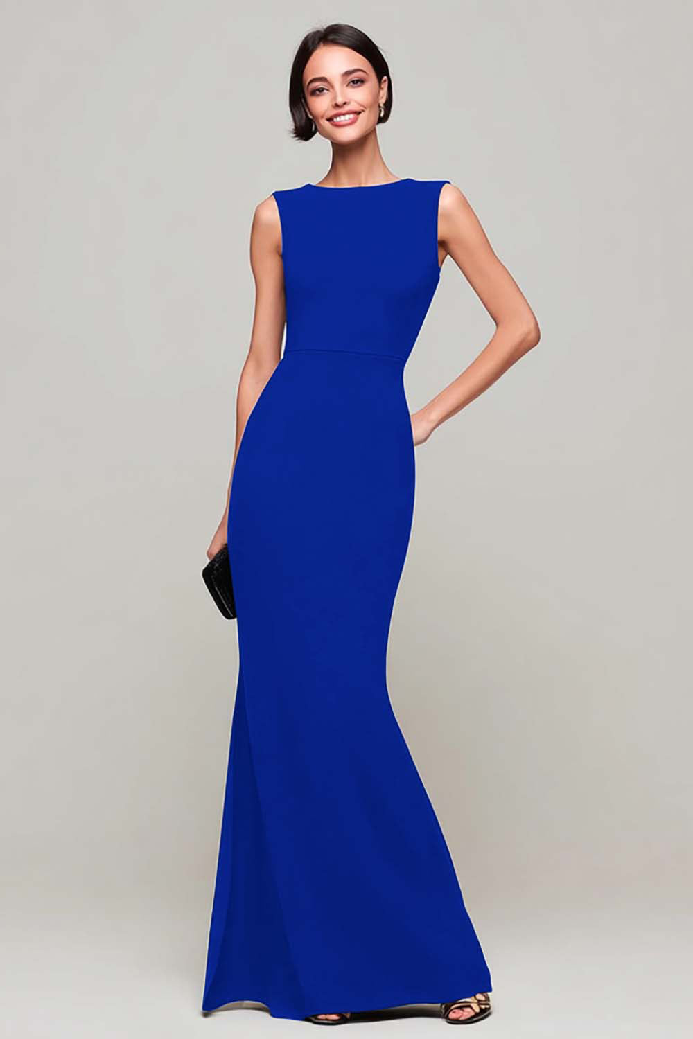 Simple Black Boat Neck Mermaid Long Formal Dress