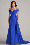 Peacock Satin Off the Shoulder Long Mermaid Formal Dress