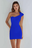 Ivory Satin One Shoulder Short Tight Graduation Dress