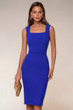 Square Neck Knee Length Navy Pencil Work Dress
