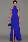 Long Black High Neck Formal Dress with Ruffles