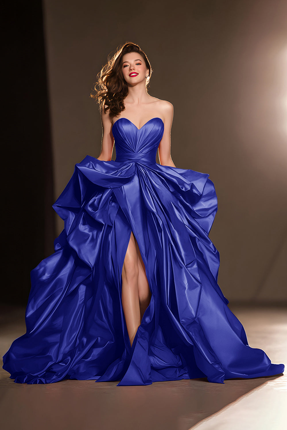 ZAPAKASA Women Dark Red Satin Long Ruffled Pageant Dress with Slit Sweetheart Ball Gown Military Ball Dress ZAPAKASA Women Dark Red Satin Long Ruffled Pageant Dress with Slit Sweetheart Ball Gown Military Ball Dress