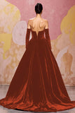 Dark Red Velvet A Line Long Off the Shoulder Evening Dress