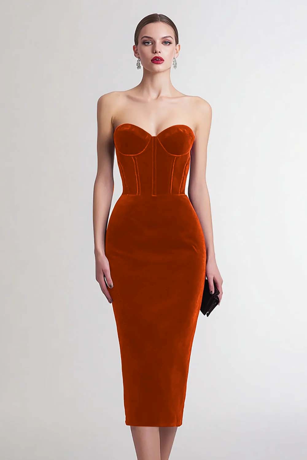 Zapakasa Women Burgundy Velvet Midi Corset Holiday Party Dress Bodycon Sweetheart Strapless Semi Formal Dress Zapakasa Women Burgundy Velvet Midi Corset Holiday Party Dress Bodycon Sweetheart Strapless Semi Formal Dress