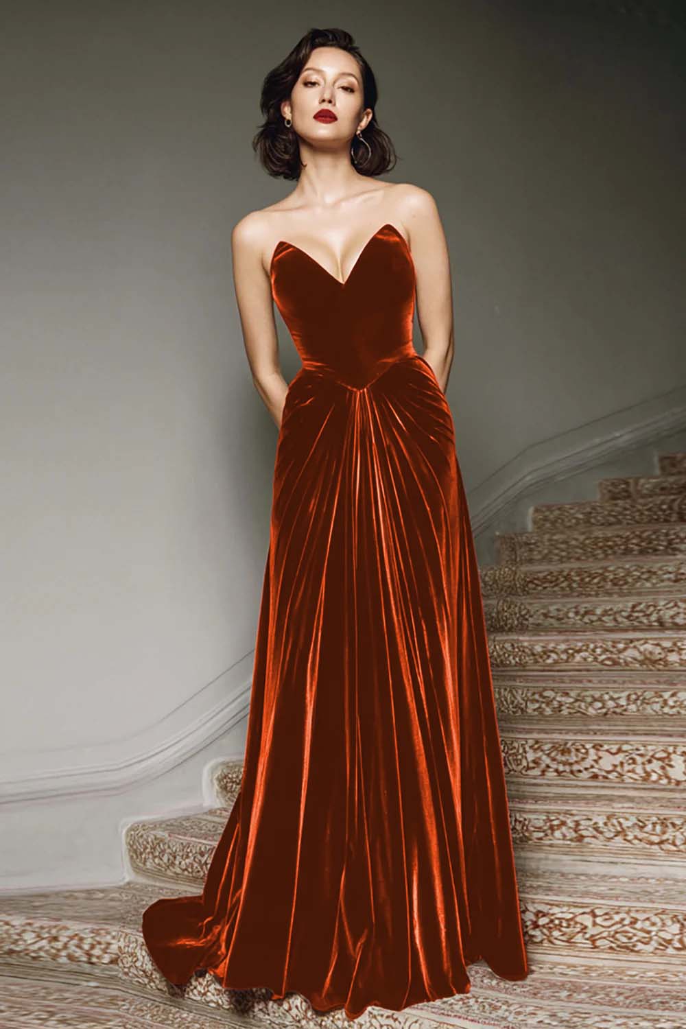 Zapaka Women Burgundy A Line Velvet Formal Dress Sweetheart Long Evening Dress, Desert Rose / US20W