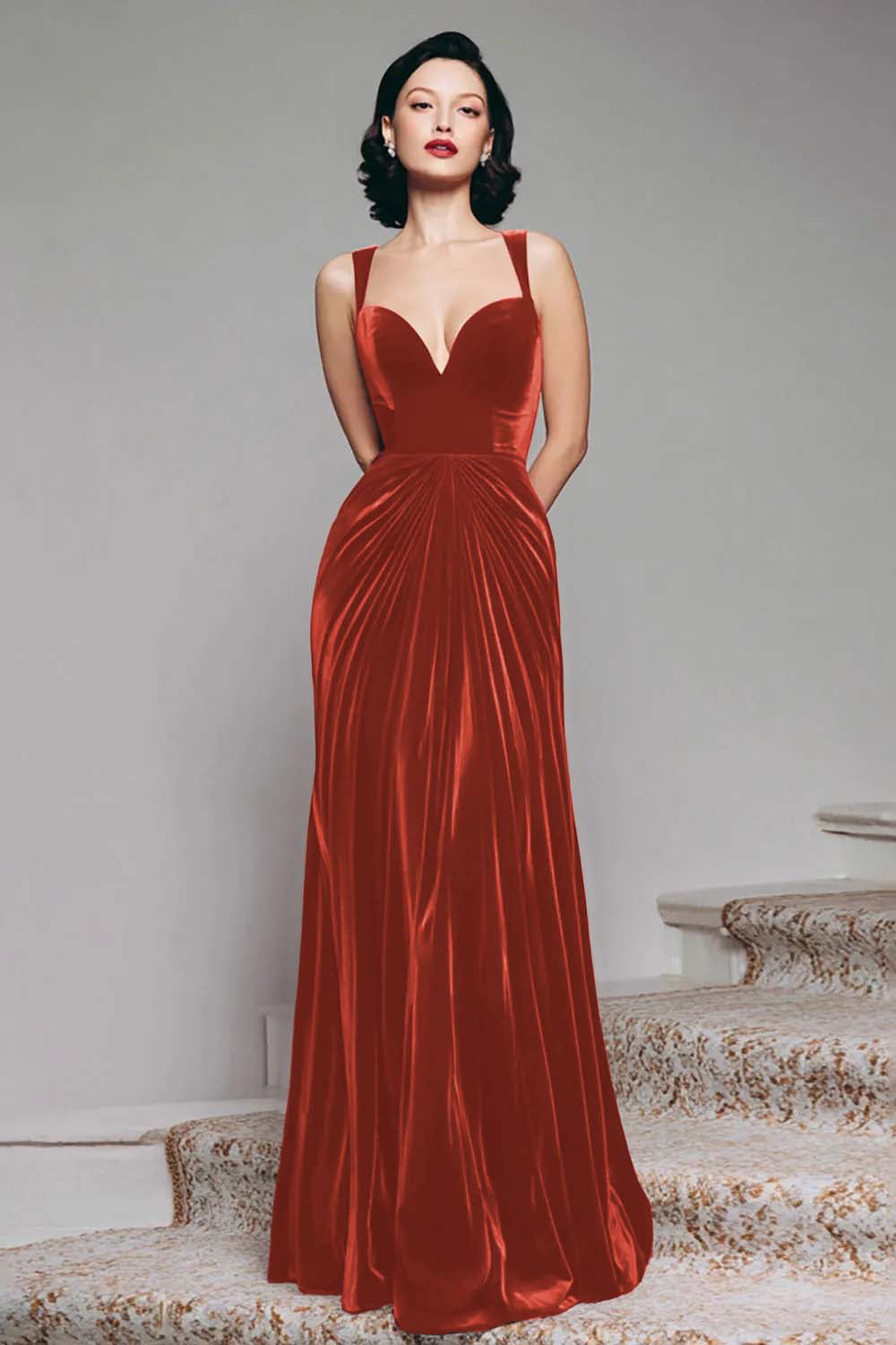 Zapakasa Women Burgundy Velvet Long Holiday Party Dress Mermaid Thick Straps Ruched Sweetheart Formal Dress Zapakasa Women Burgundy Velvet Long Holiday Party Dress Mermaid Thick Straps Ruched Sweetheart Formal Dress