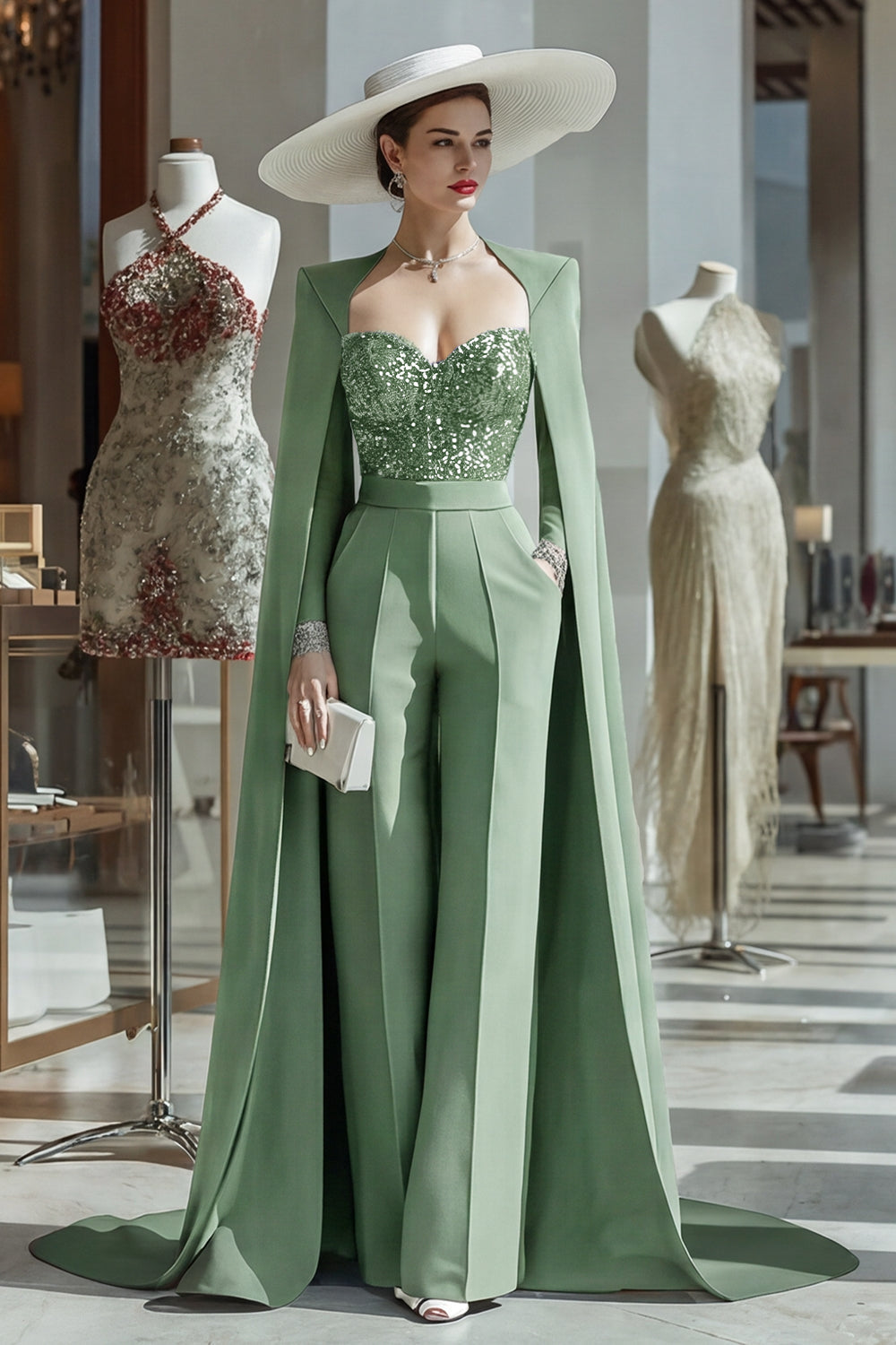 Cabernet Sparkly Long Sleeves Mother of the Bride Jumpsuits with Pockets