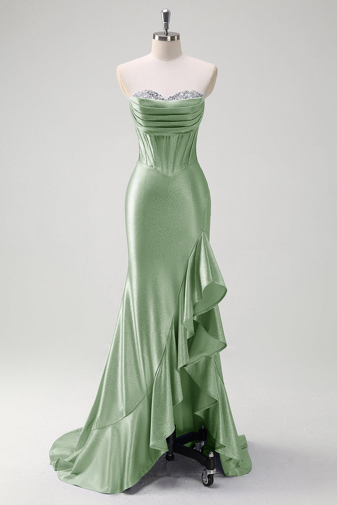 Charming Pink Strapless Chiffon Pleated Ruffles Mermaid Party Dress Long Birthday Prom Dress SP501 main image 0