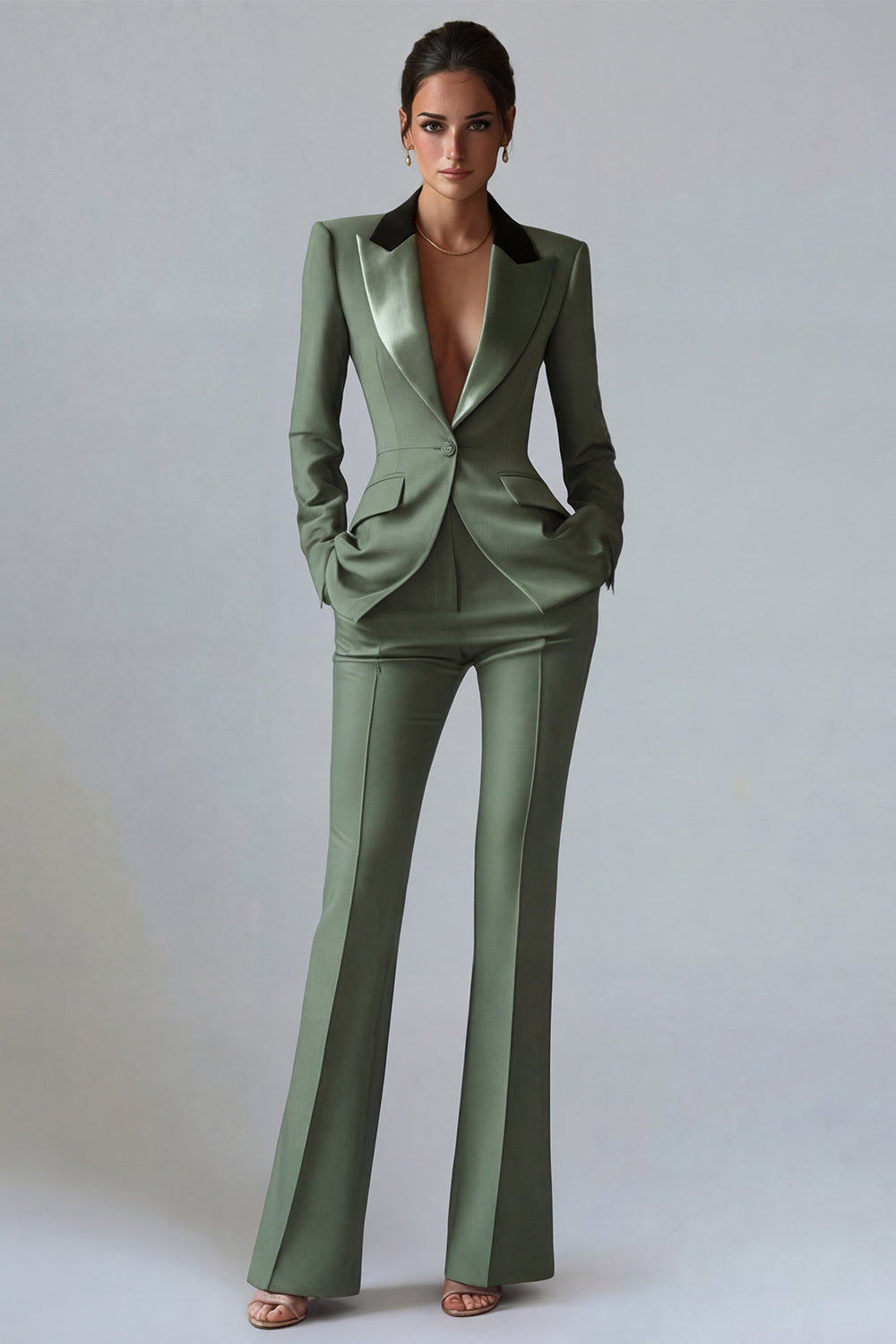 Dark Green Peak Lapel 2 Piece Slim Fit Single Breasted Prom Suits