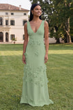 Butter Yellow Sheath V-Neck Floral Long Wedding Guest Dress