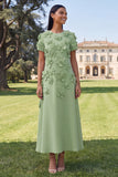 Butter Yellow A Line Round Neck Floral Maxi Wedding Guest Dress with Sleeves