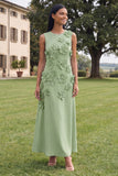 Hot Pink A Line Round Neck Floral Maxi Wedding Guest Dress