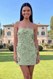 Hot Pink Short Floral Strapless Homecoming Dress