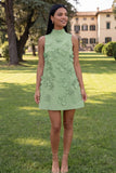 Hot Pink Short Floral High Neck A Line Homecoming Dress