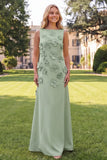 Hot Pink A Line Boat Neck Floral Long Wedding Guest Dress