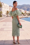 Butter Yellow Floral Maxi Beaded Sheath Wedding Guest Dress with Ruffles