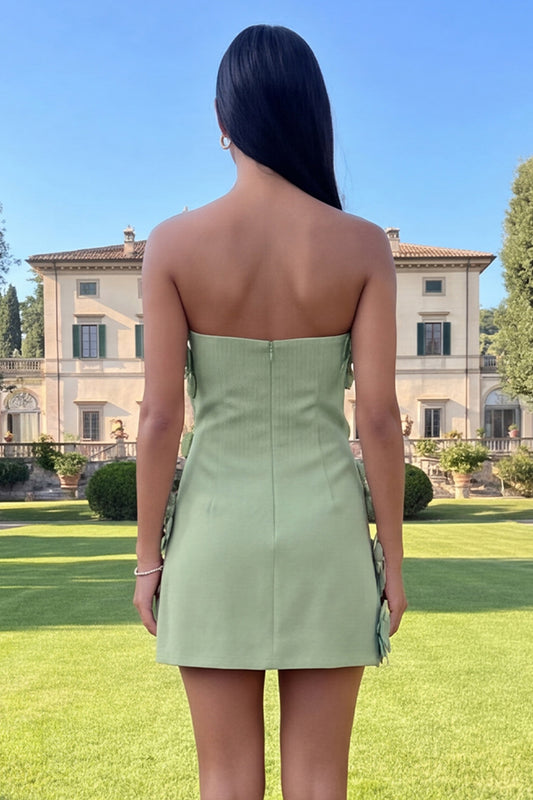 Sage Green Short Strapless Tight Homecoming Dress with 3D Flowers