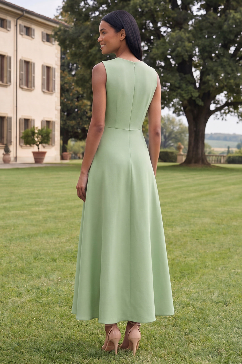 Hot Pink A Line Round Neck Floral Maxi Wedding Guest Dress