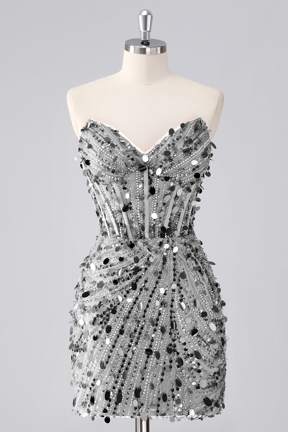 Sparkly Red Corset Sequins Strapless Short Homecoming Dress