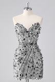 Sparkly Red Corset Sequins Strapless Short Homecoming Dress