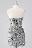 Sparkly Red Corset Sequins Strapless Short Homecoming Dress