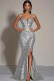 Sparkly Gold Mermaid Long Sequins Formal Dress with Slit