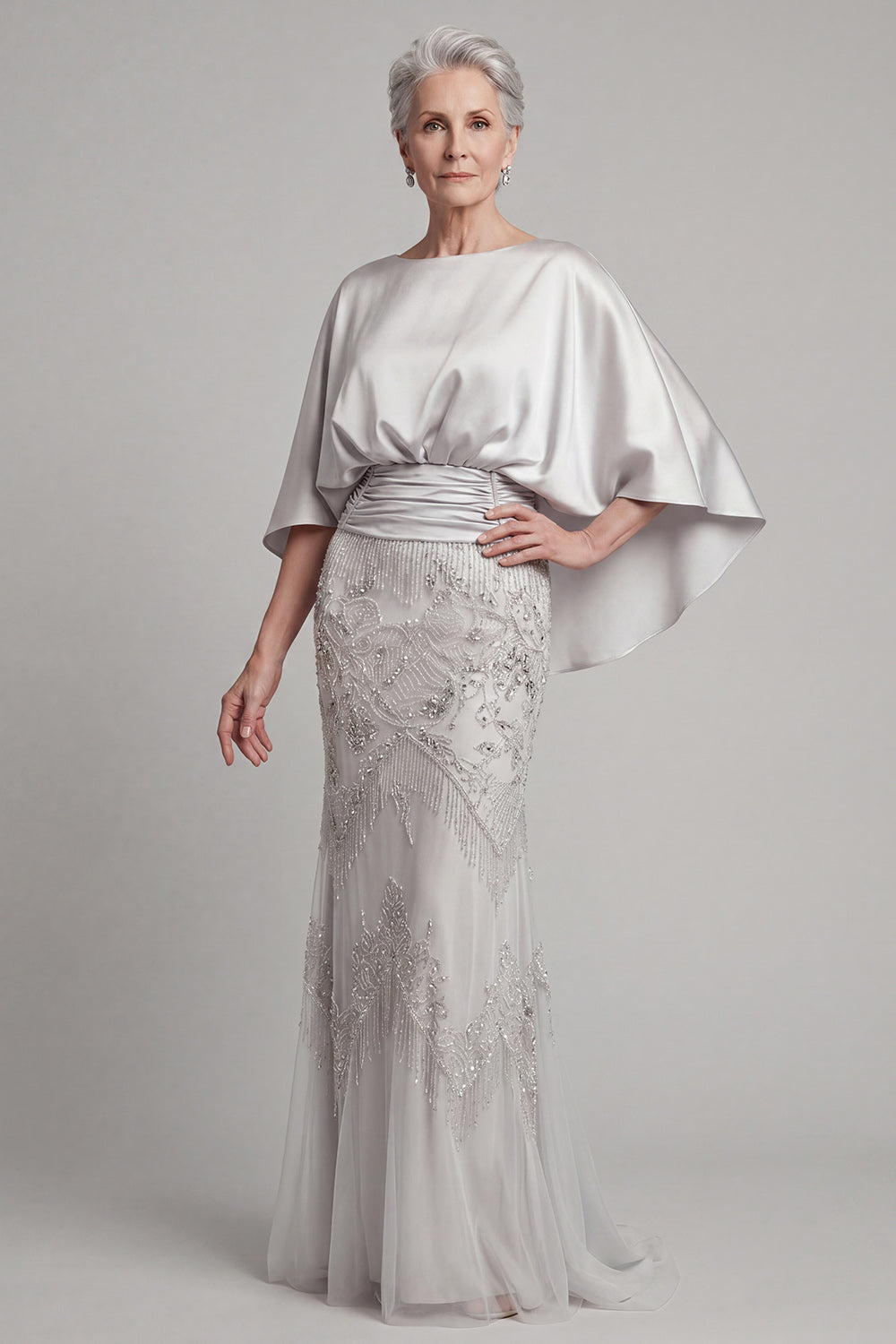 Mermaid Sparkly Champagne Beaded Long Mother of the Bride Dress with Pockets