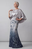 Mermaid Long Floral Sparkly Navy Sequin Mother of the Bride Dress