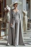 Cabernet Sparkly Long Sleeves Mother of the Bride Jumpsuits with Pockets