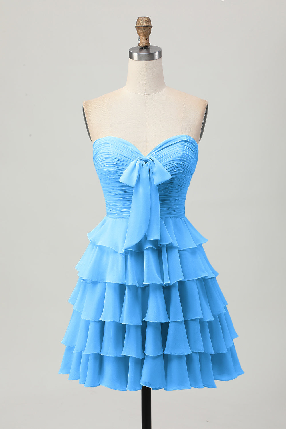 Light Yellow Sweetheart Ruched Ruffled Short Homecoming Dress with Bow