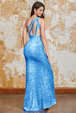 Mermaid Fuchsia Sequins Long Prom Dress with Slit