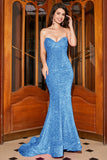 Sparkly Mermaid Sweetheart Sky Blue Sequins Long Prom Dress