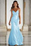Dark Green Spaghetti Straps Mermaid Satin Long Military Ball Dress