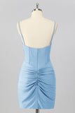Sparkly Royal Blue Tight Short Corset Homecoming Dress with Beading