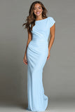 Navy Mermaid Boat Neck Long Formal Dress with Sleeves