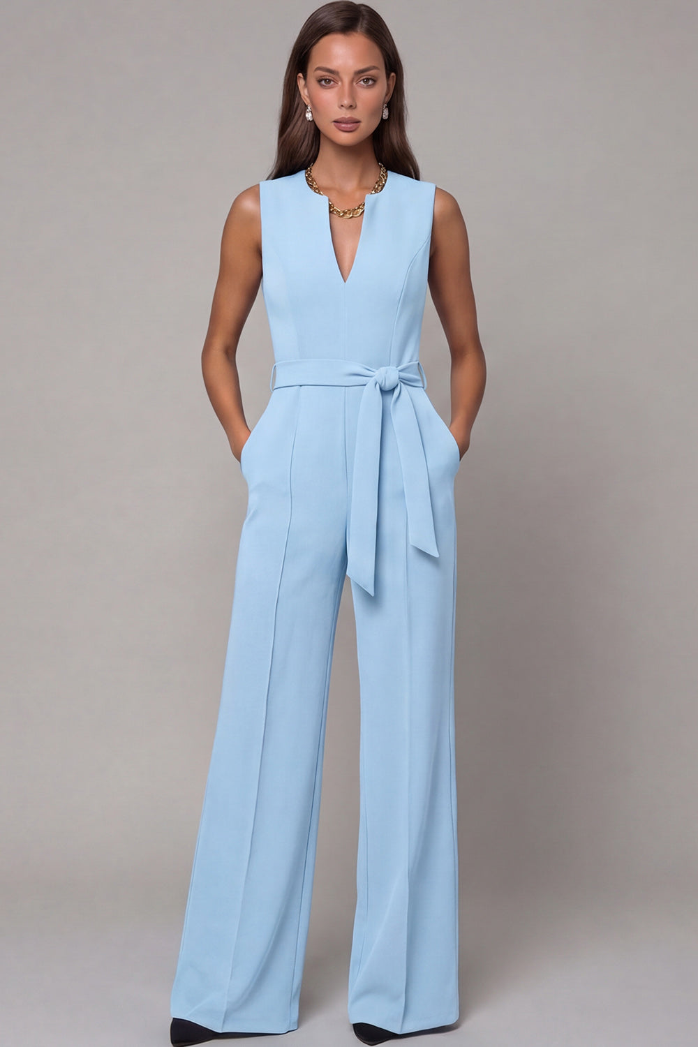 Navy Satin Slim Fit Work Jumpsuits with Pockets