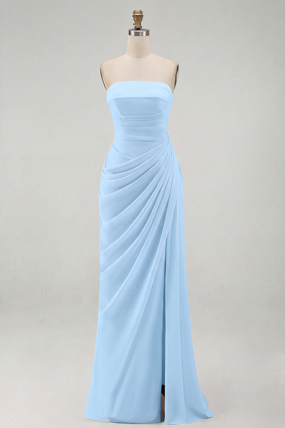 Light Pink Sheath Ruched Long Prom Dress with Slit
