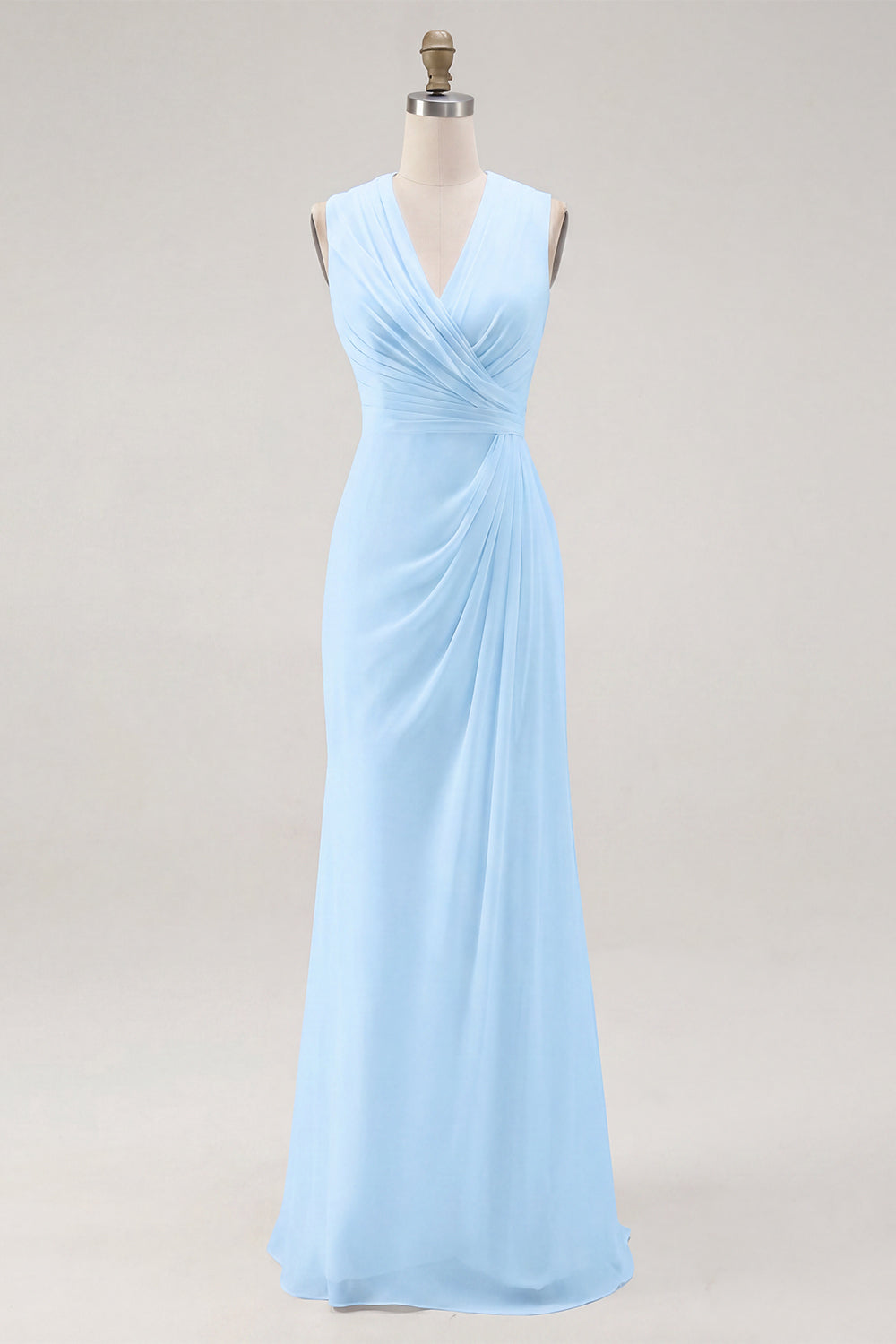 White Chiffon V-Neck Sheath Sleeveless Long Rehearsal Dinner Dress