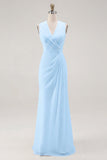White Chiffon V-Neck Sheath Sleeveless Long Rehearsal Dinner Dress