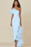 White Sheath Long Asymmetrical Rehearsal Dinner Dress