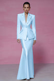 Ivory 2 Piece Satin Peak Lapel Mermaid Business Suits