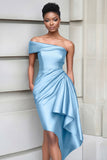 Ruffled One Shoulder Tight Burgundy Knee Length Gala Dress