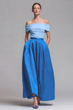 Fuchsia and Red Long A Line Off the Shoulder Patchwork Formal Dress