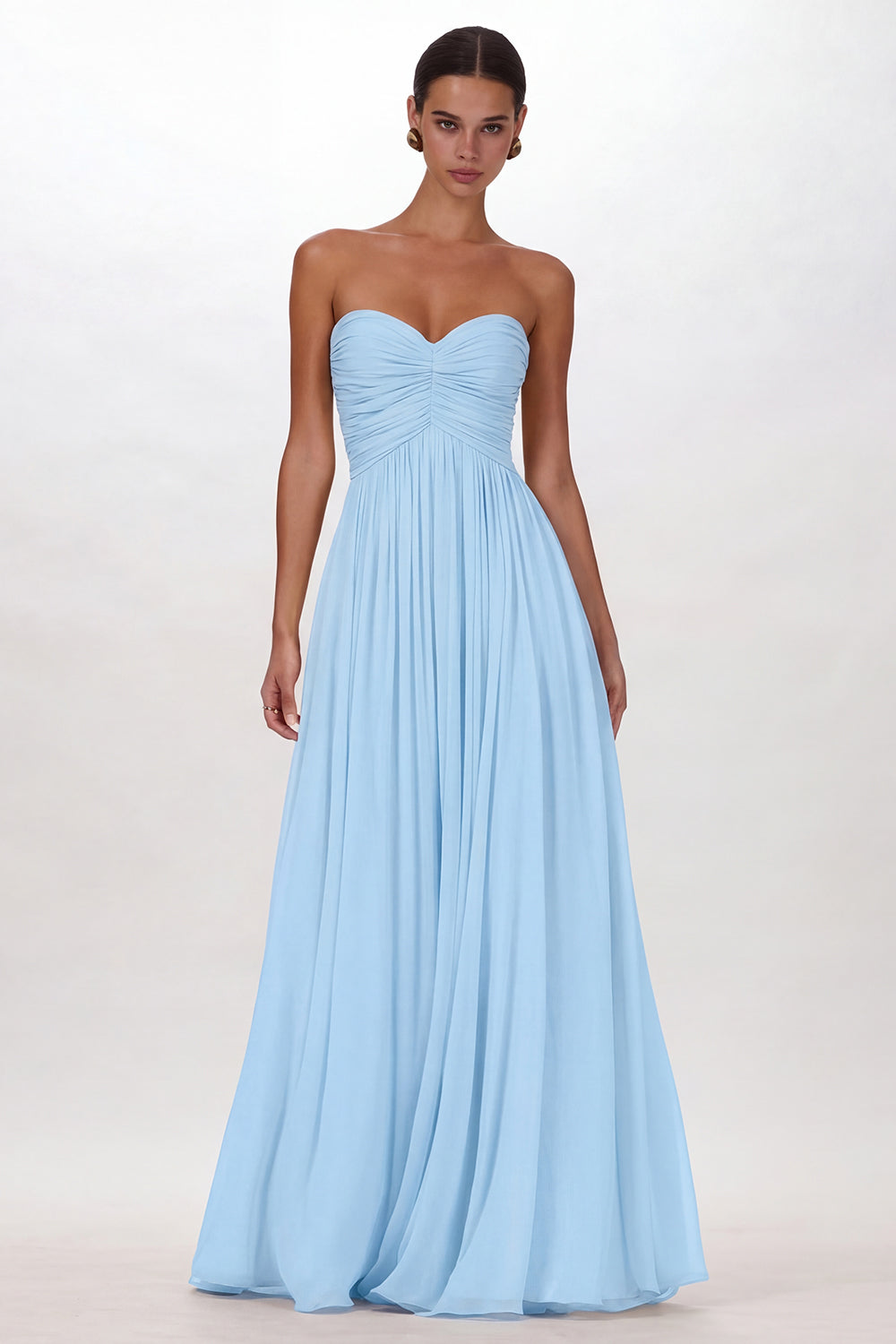Yellow Chiffon Pleated A Line Sweetheart Long Formal Dress