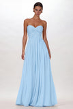 Yellow Chiffon Pleated A Line Sweetheart Long Formal Dress