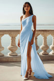 Ivory Chiffon One Shoulder Beach Maxi Engagement Dress with Slit