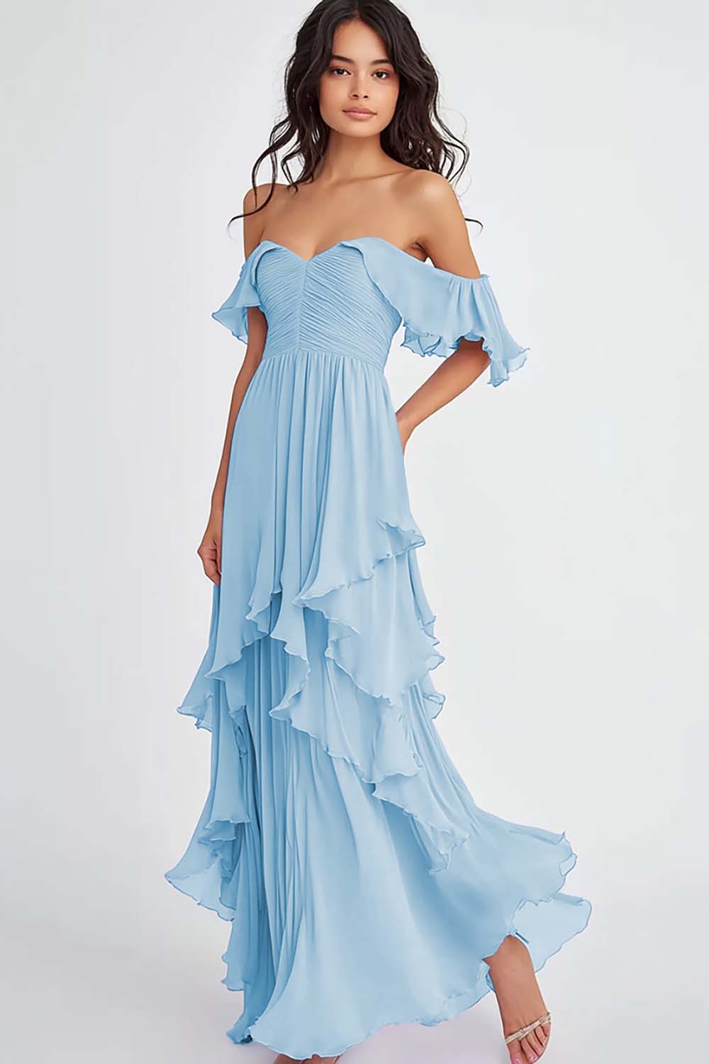 off the shoulder dress with ruffles at the bottom Too Pretty Ruffle Off Shoulder Dress: White